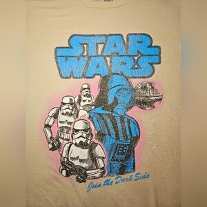 Star Wars 2XL Mens Cream Tee with Blue and Pink Graphic - Used
